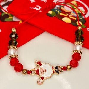 Festive Enamel Santa Beaded Adjustable Christmas Bracelet Handmade